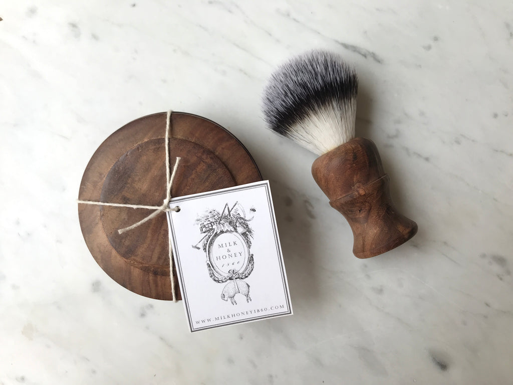 Wooden Shave Soap Dish & Badger Brush